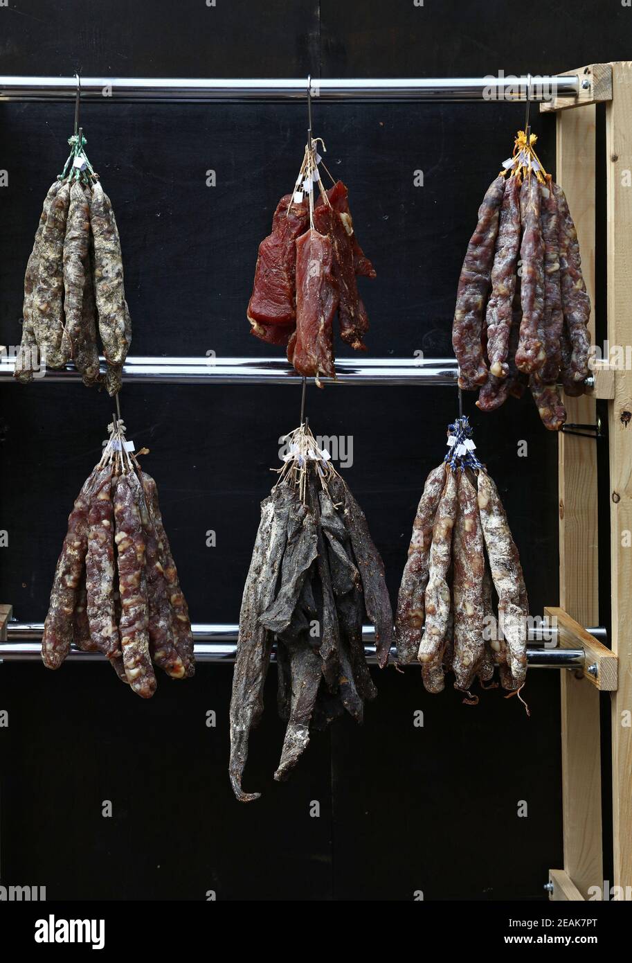 Selection of smoked and cured meat sausages Stock Photo Alamy
