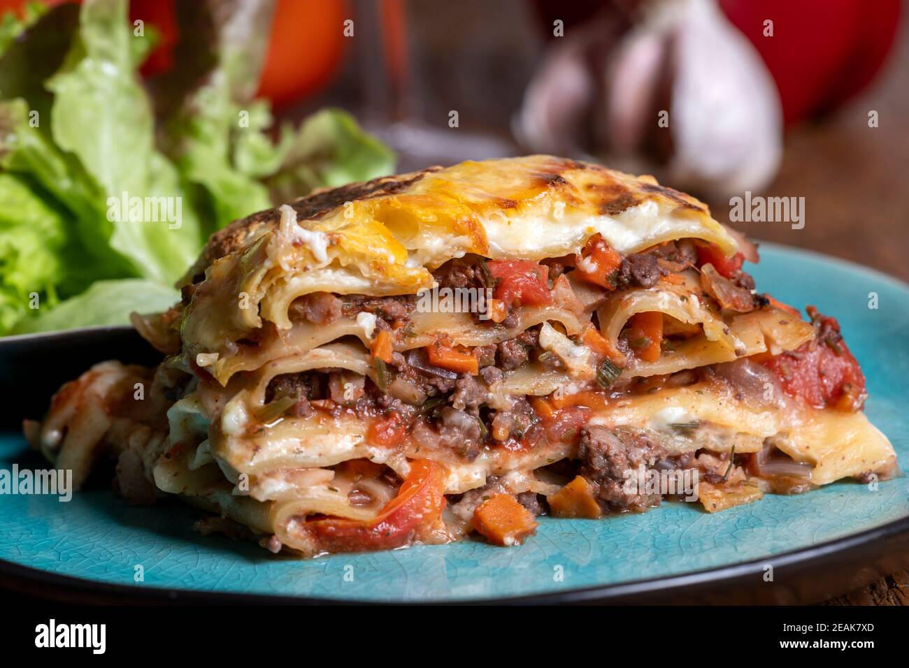 portion of lasagna on a plate Stock Photo