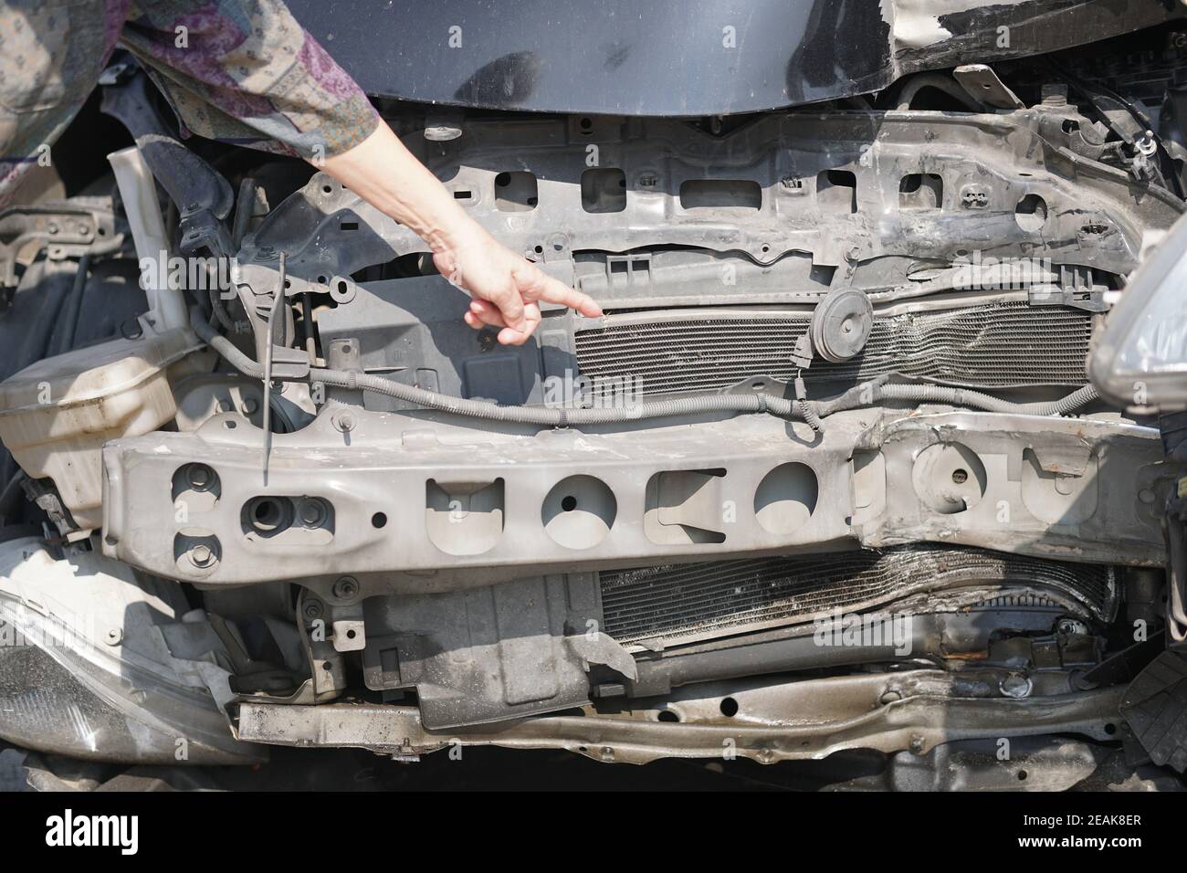 crashed damaged broken car. automobile crash collision accident Stock