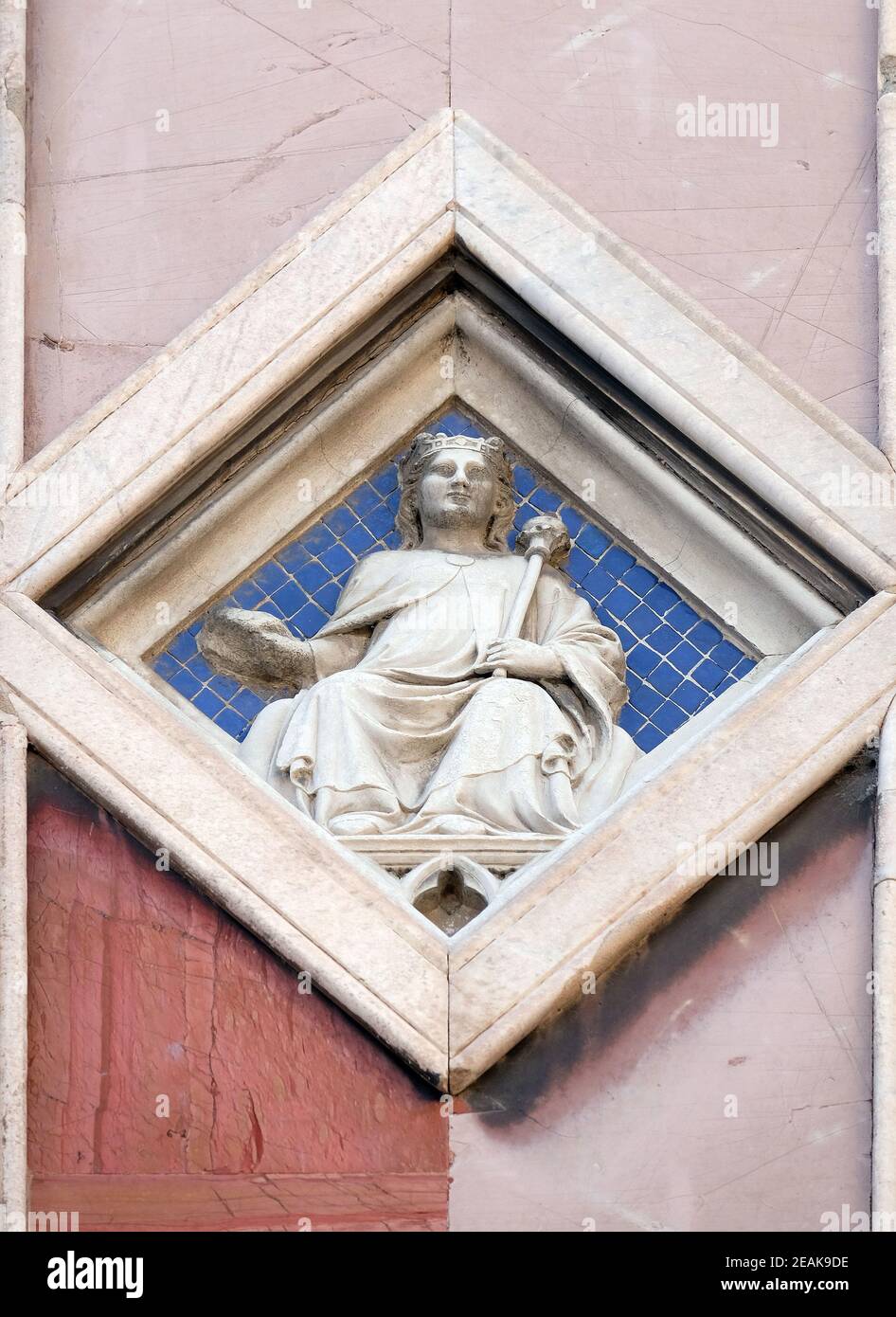 Sun by Collaborator of Andrea Pisano, 1337-41., Relief on Giotto Campanile of Cattedrale di Santa Maria del Fiore (Cathedral of Saint Mary of the Flower), Florence, Italy Stock Photo