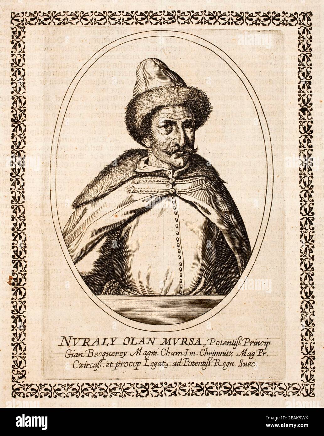 Engraving of Nuraly Olan Mursa, tatar ambassador in the Polish–Lithuanian Commonwealth. 1640s Stock Photo