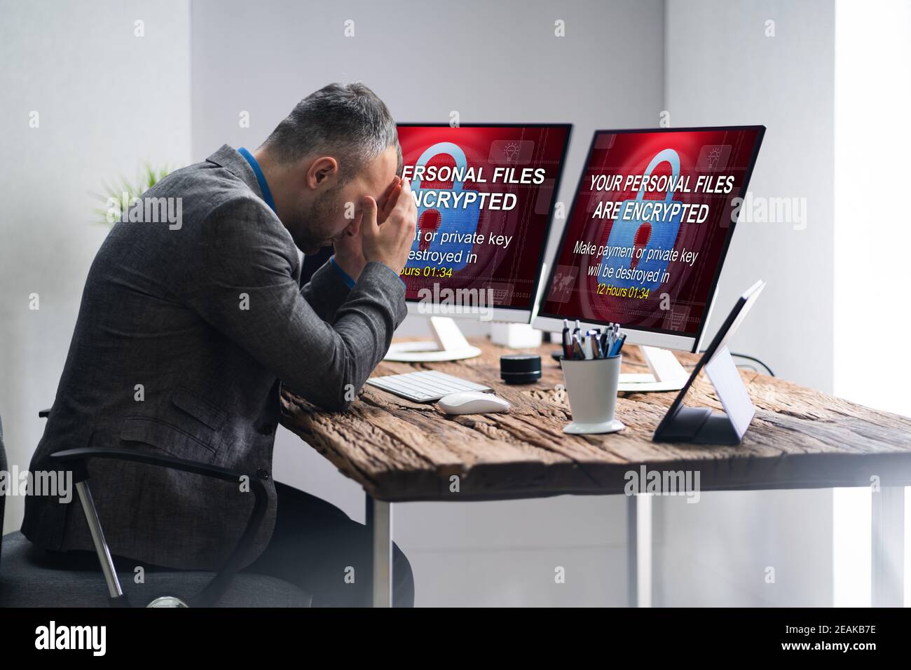 Encrypted Files And Data Cyber Attack Stock Photo