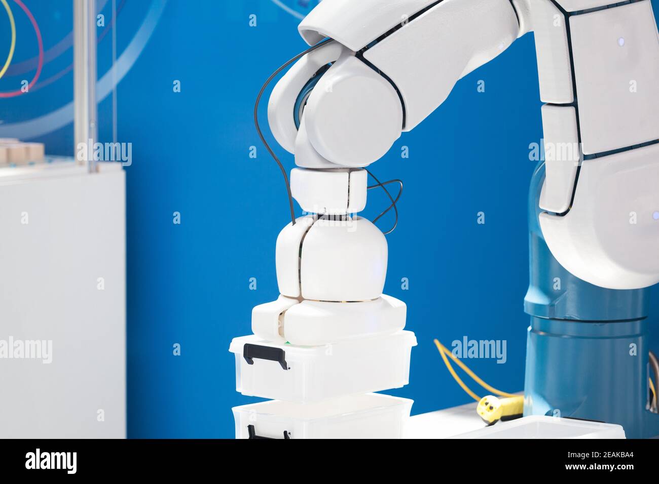 Industrial pick and place robot arm Stock Photo