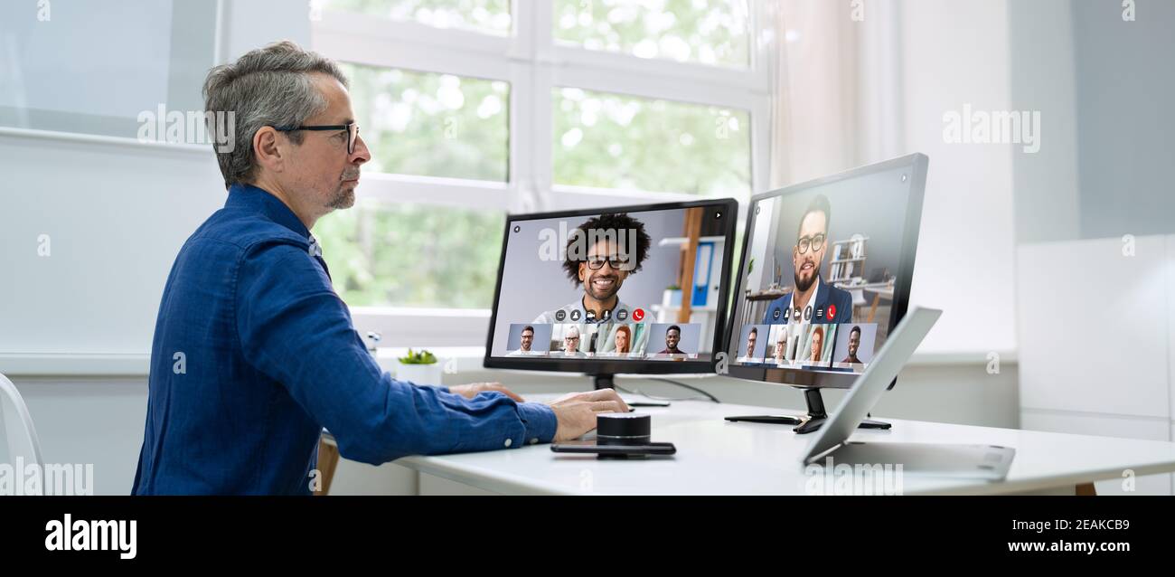 Business Video Conference Call Working Stock Photo