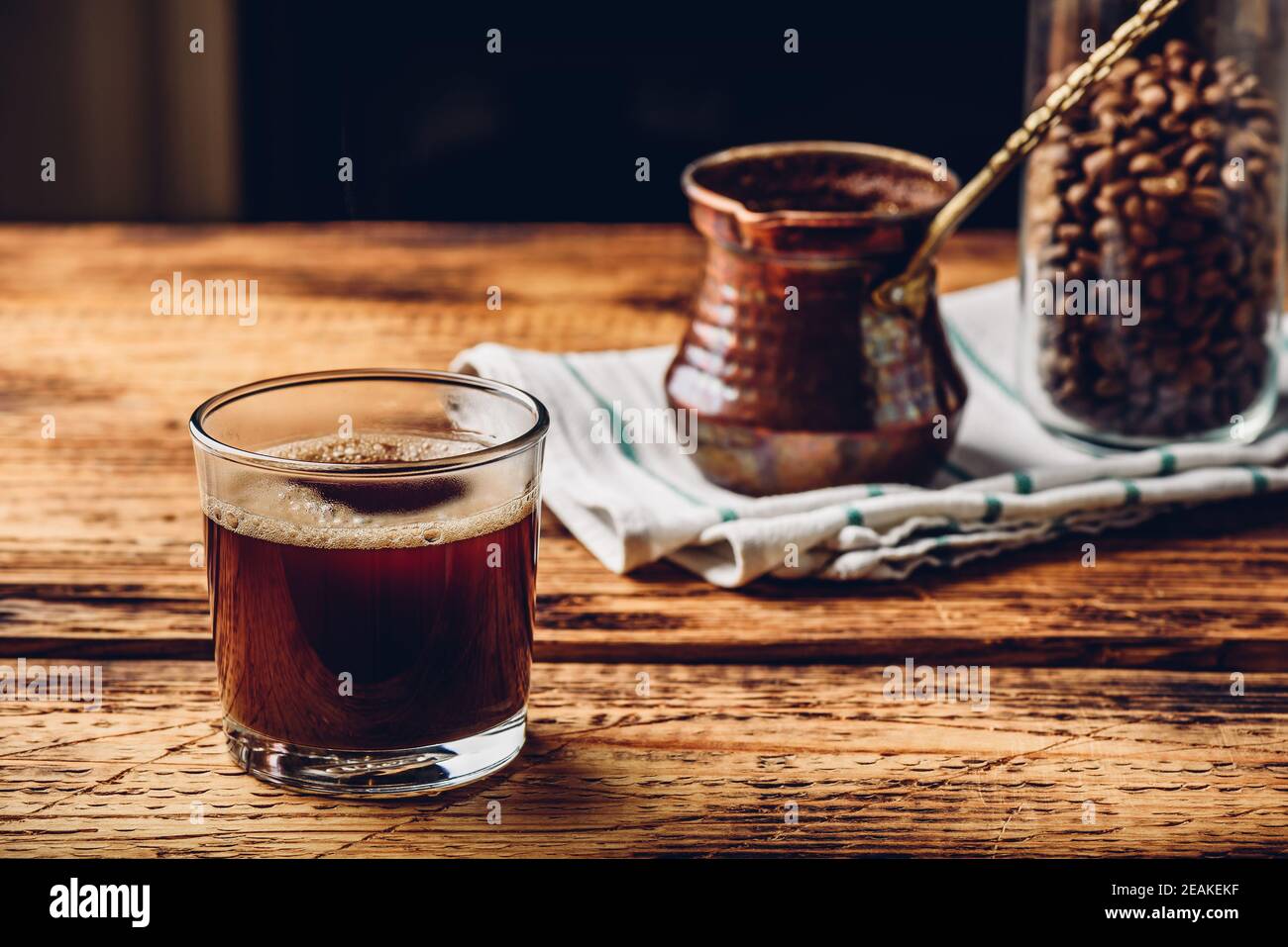 Freshly brewed turkish coffee in drinking glass Stock Photo