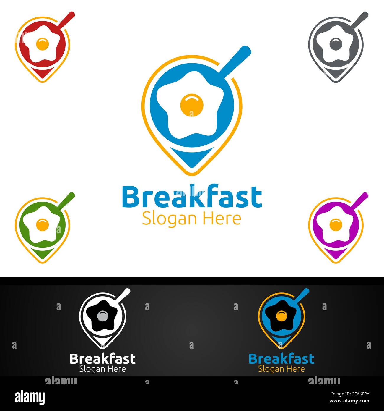 Fast Food Breakfast Delivery Service Logo for Restaurant, Cafe or Online Catering Delivery Stock Photo