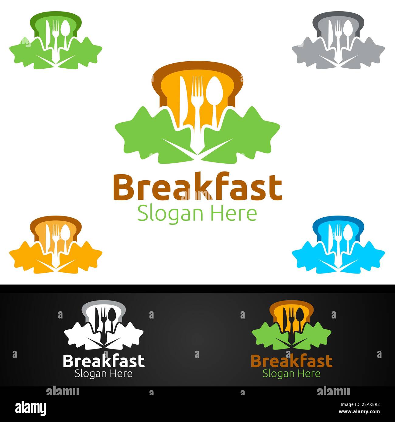 Fast Food Breakfast Delivery Service Logo for Restaurant, Cafe or Online Catering Delivery Stock Photo