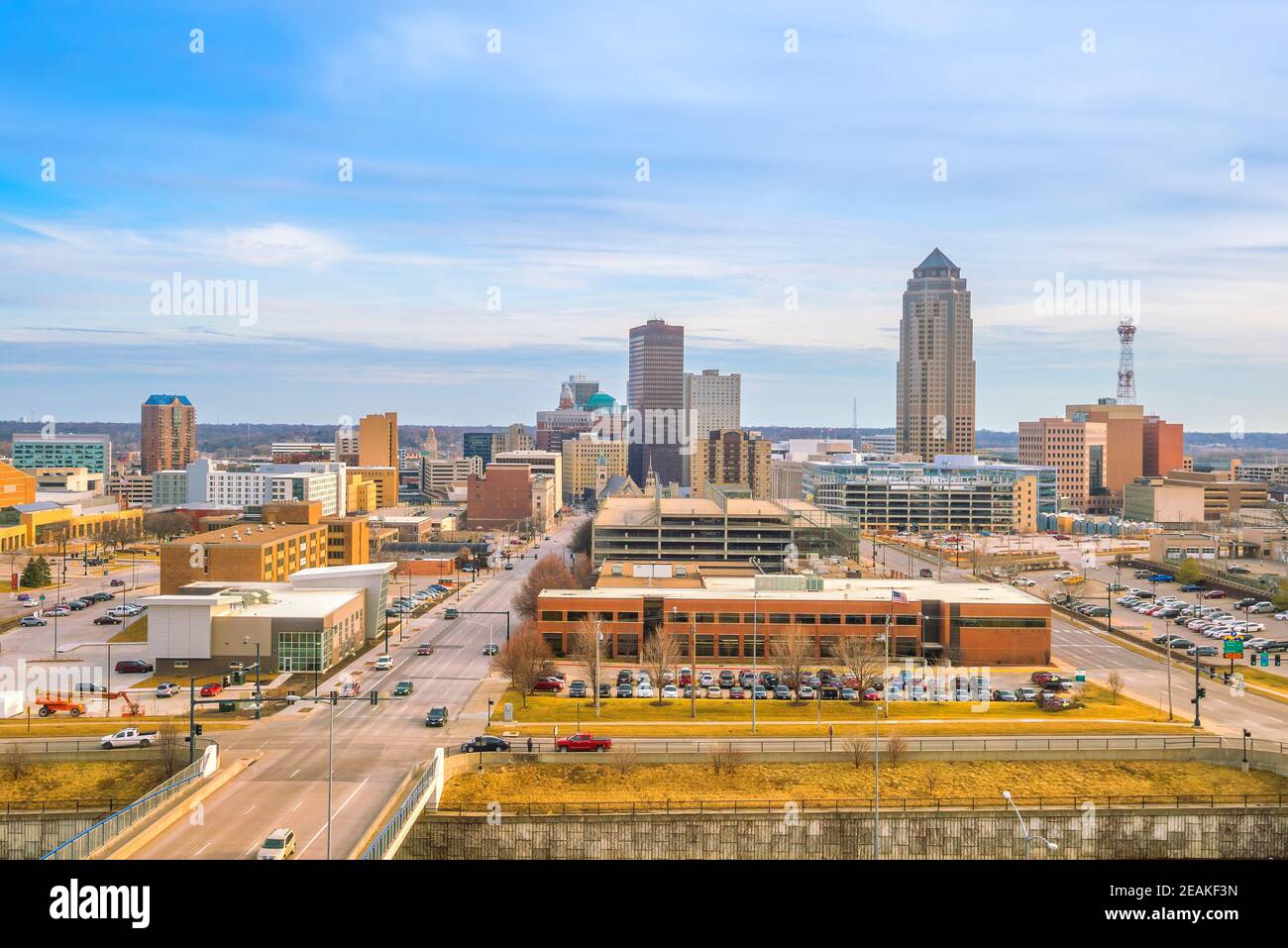 Des Moines Iowa skyline in USA Stock Photo