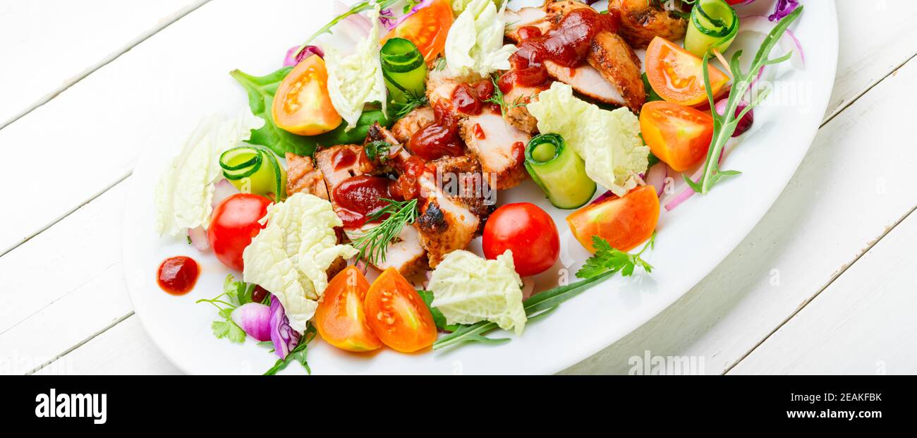 Salad with vegetables and meat steak Stock Photo