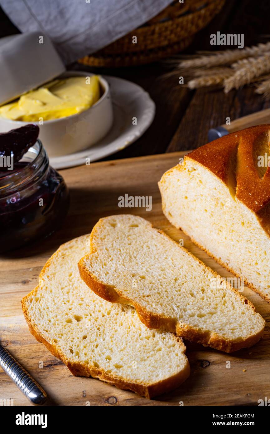 white bread with butter and delicious jam Stock Photo Alamy