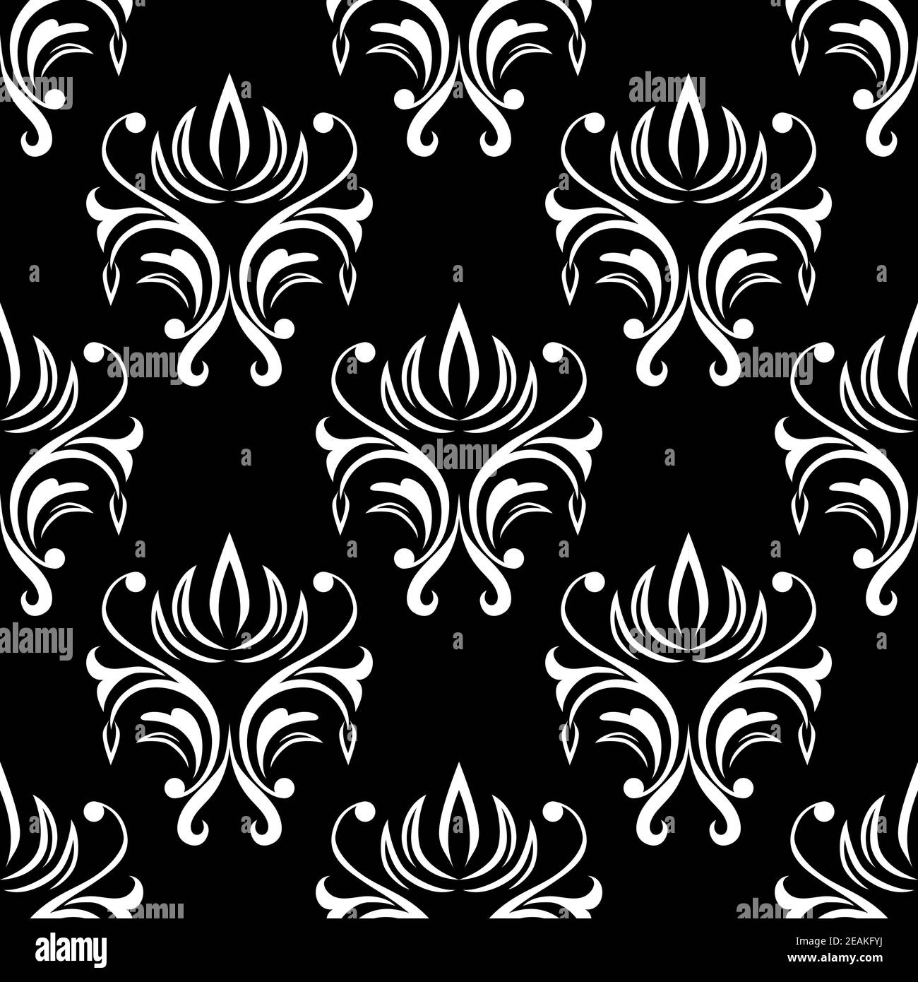 Black and white seamless floral pattern in retro damask style Stock ...