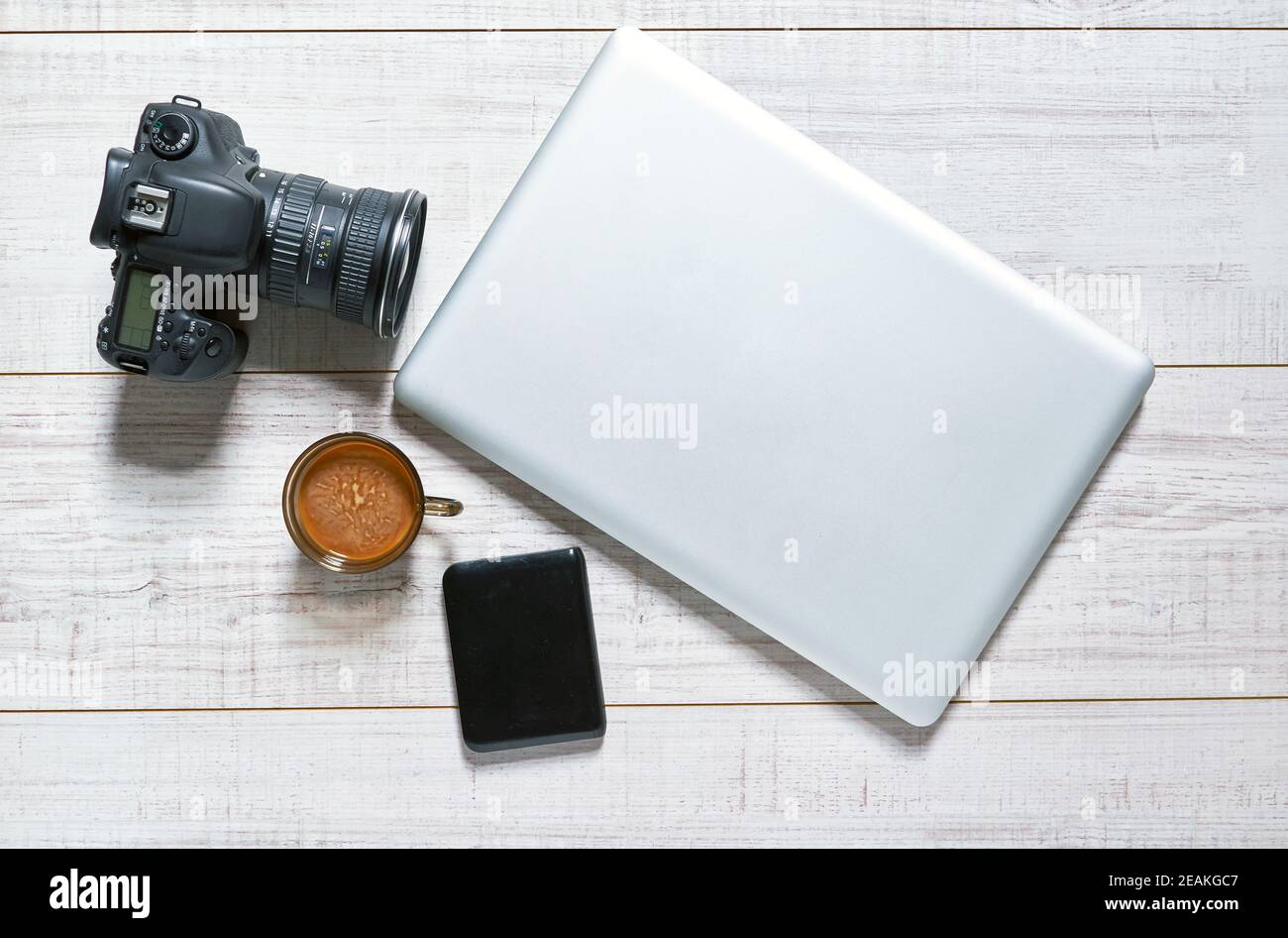 Tabletop of a photographer Stock Photo