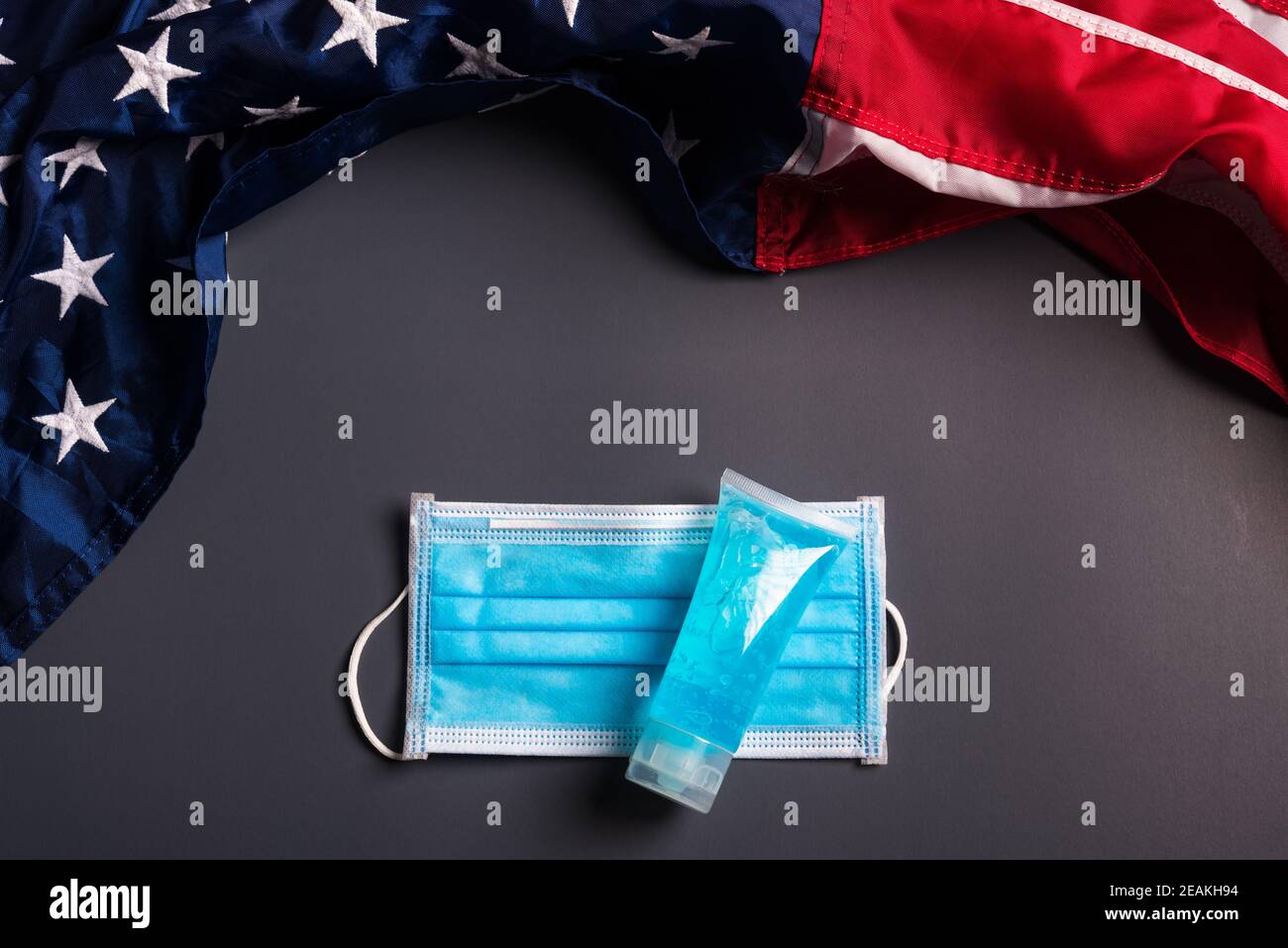 Medical protective disposable face mask for cover mouth and America flag Stock Photo