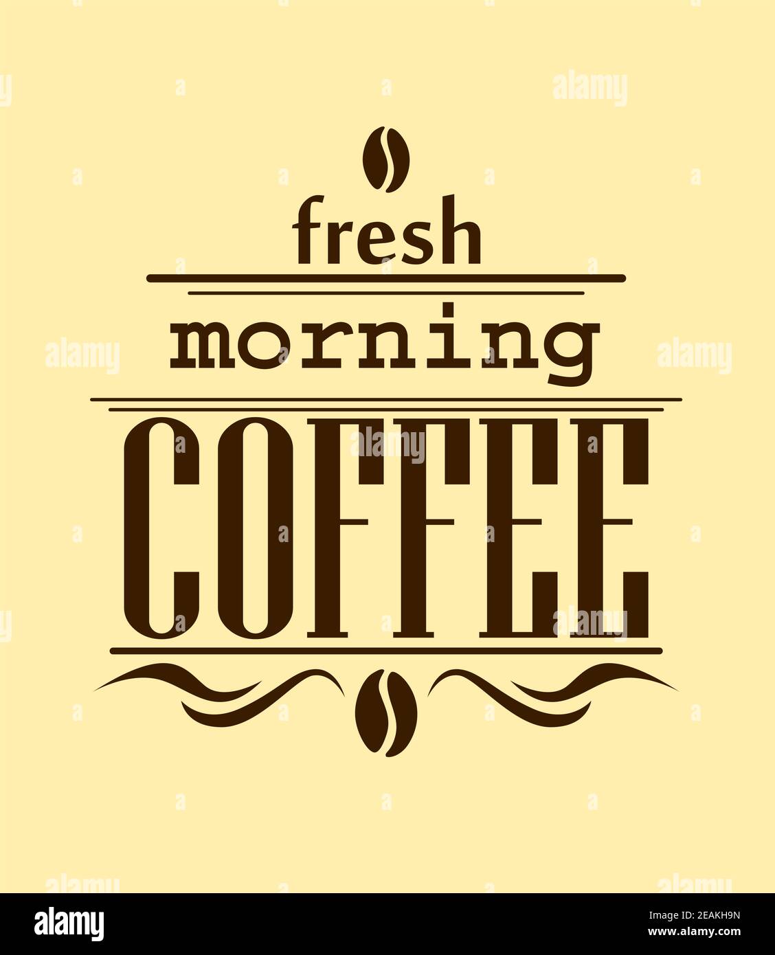 Fresh morning coffee banner in brown on beige background for cafe
