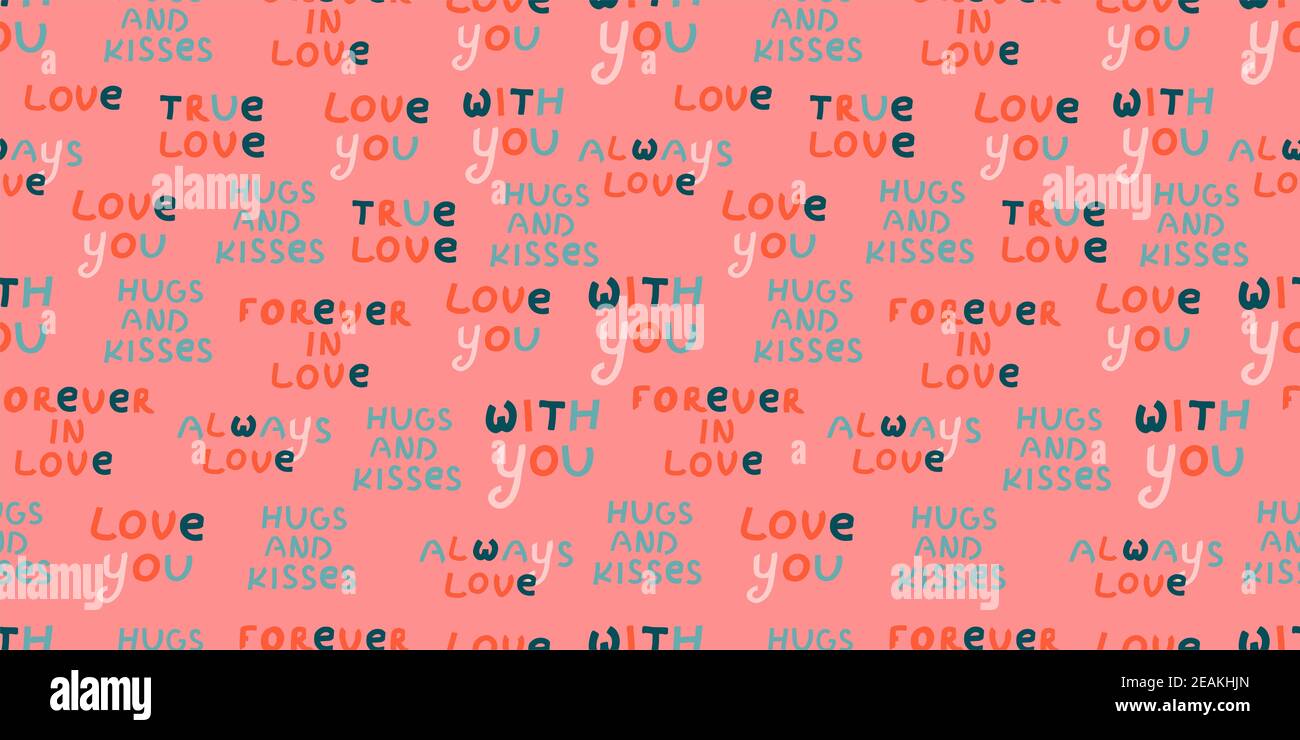 Cute love pattern. Abstract seamless pattern of love. Valentine's Day wrapping paper. Girly repeating background with hearts, stars draw in sketch style. Romantic wallpaper for girls, textile, clothin. Stock Photo