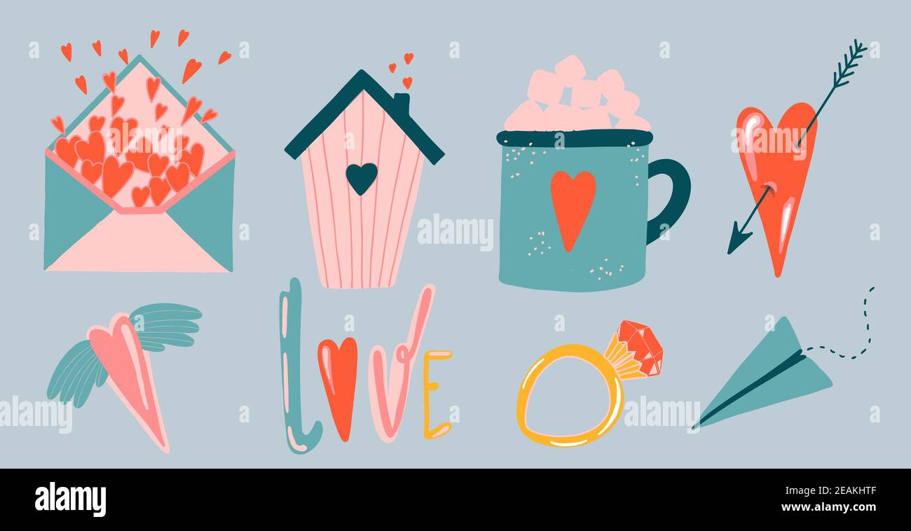 valentine's day stickers. Valentine's day cute pictures. Stock Photo