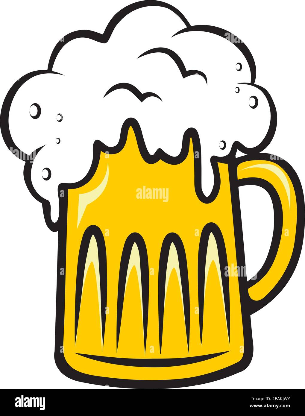 Overflowing tankard of frothy beer with a lovely golden color isolated on white Stock Vector