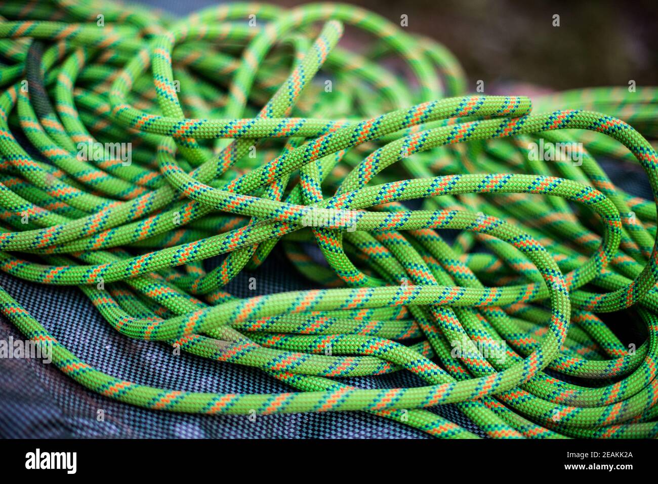 Pile of green rock climbing rope Stock Photo Alamy