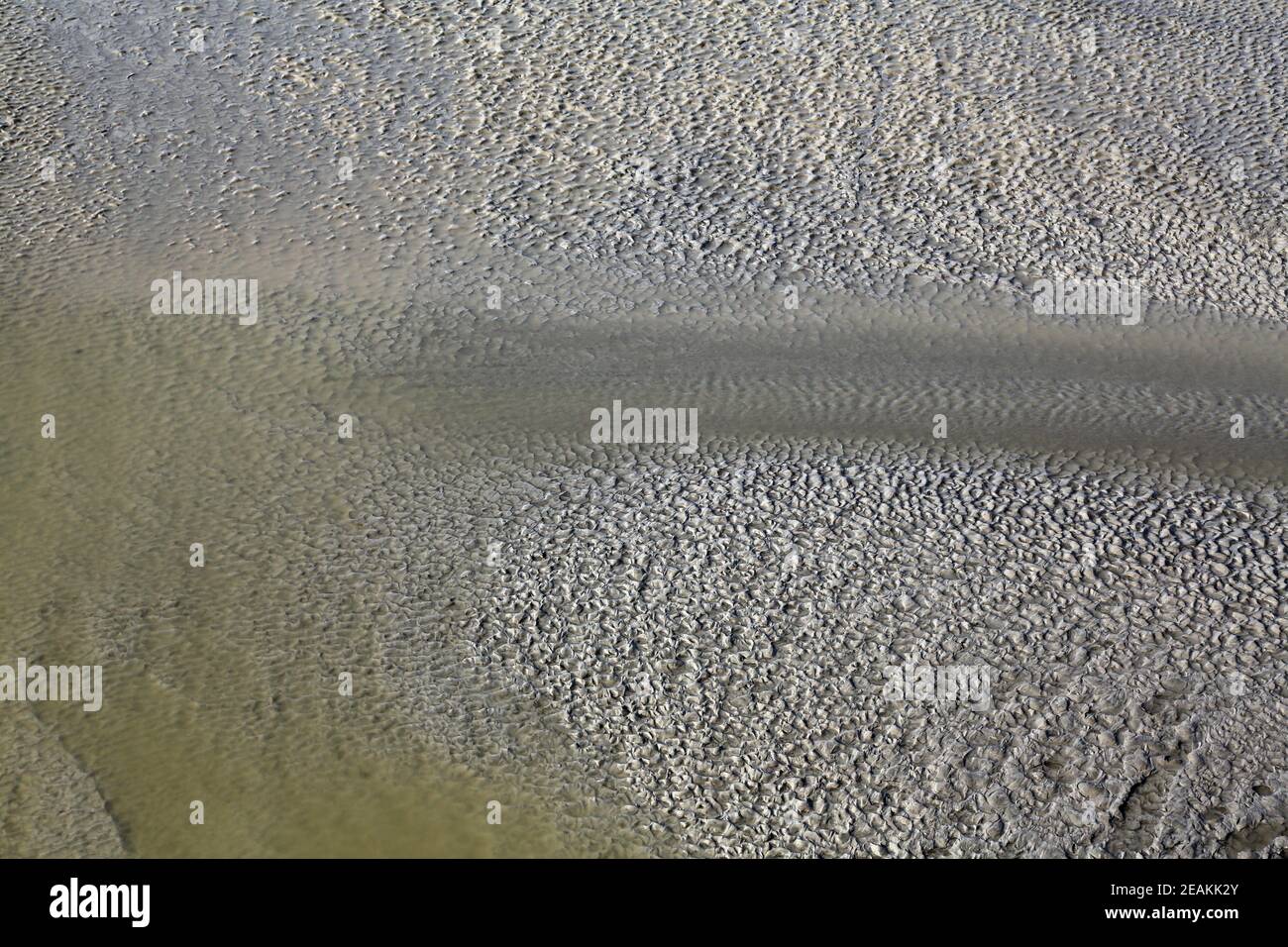 Mud beds on the river Matla during low tide the water in the Canning Town, India Stock Photo