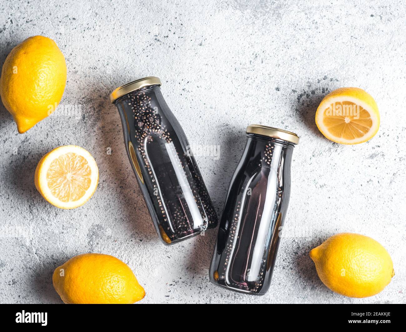 Detox activated charcoal black chia lemon water Stock Photo Alamy