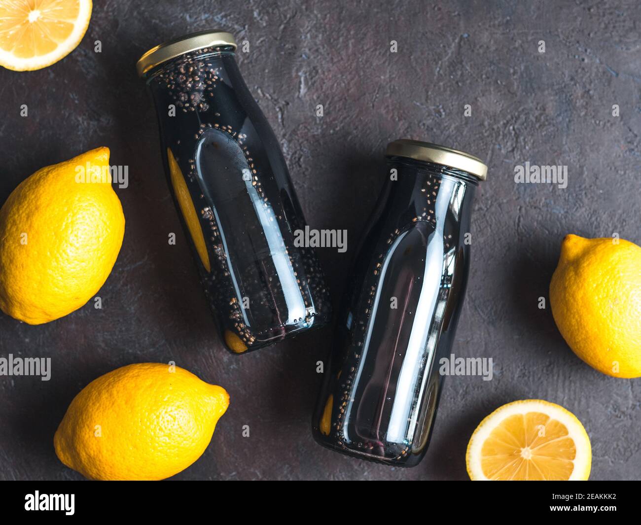 Detox activated charcoal black chia lemon water Stock Photo Alamy