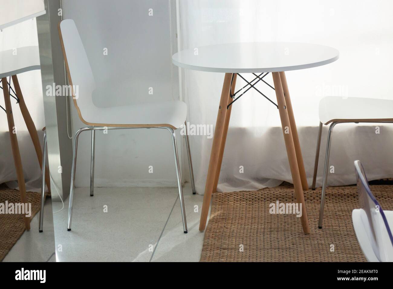 Table and seat in co-working space Stock Photo