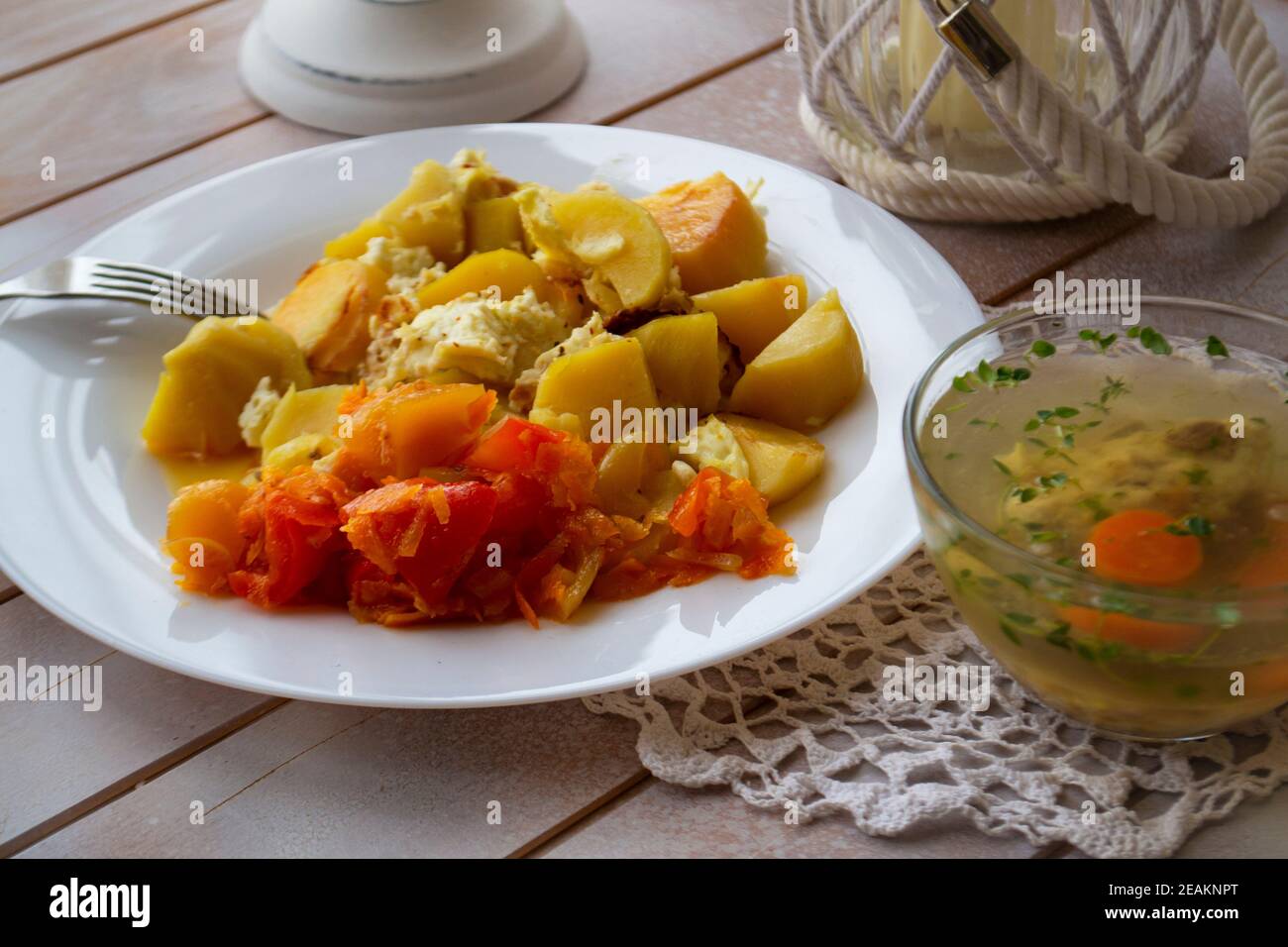 potato, carp in jelly for traditional belasusian christmas eve Stock Photo