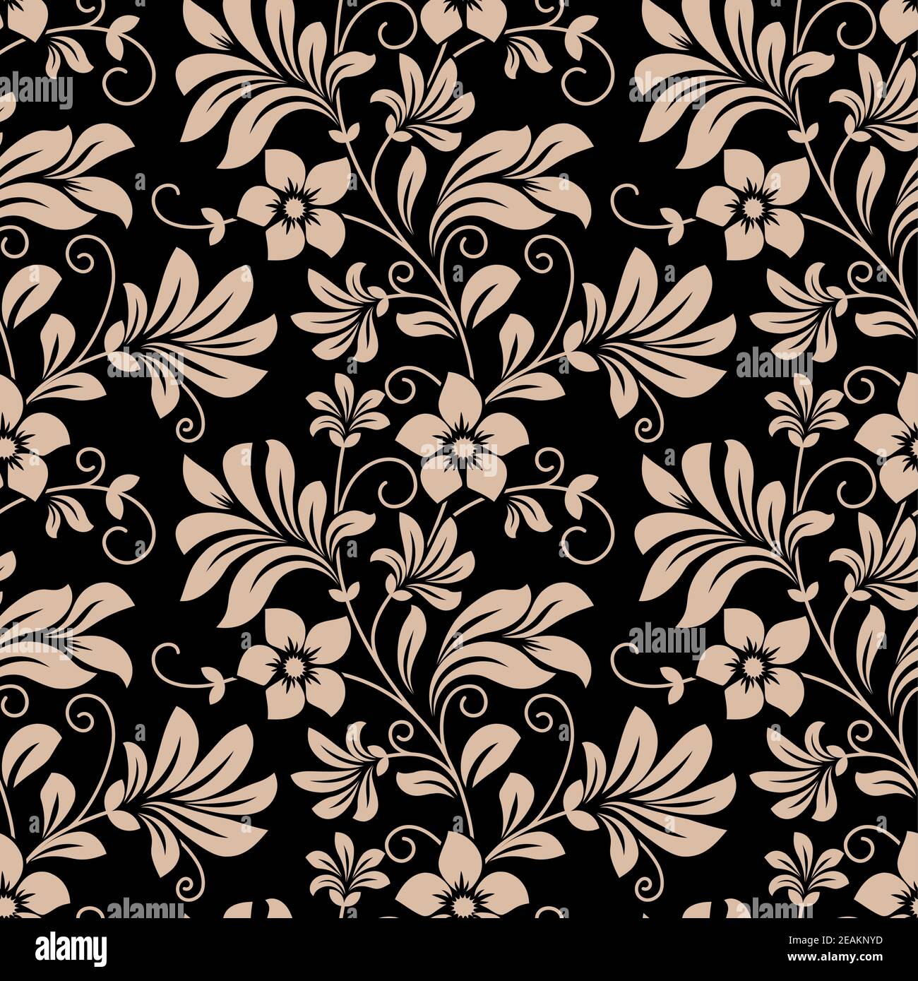 Vintage floral wallpaper seamless pattern with trailing tendrils of little  flowers on vertical vines with leaves in beige on black in square format  Stock Vector Image & Art - Alamy