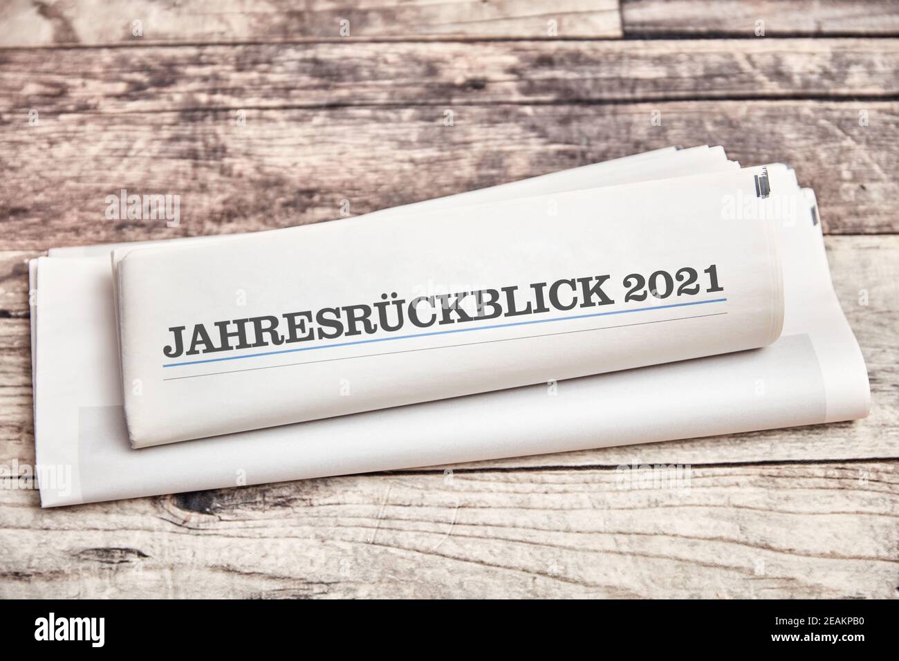 Jahresrückblick 2021 (German for: annual review 2021) on a folded newspaper as the front page Stock Photo