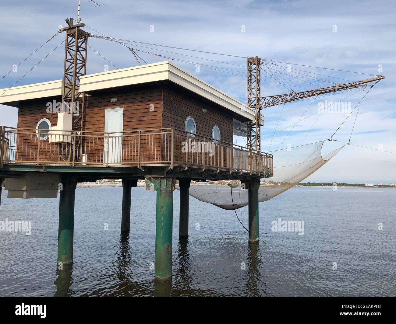 Fishing lodge at Porto Garibaldi, Emilia-Romagna coast, Italy Stock Photo