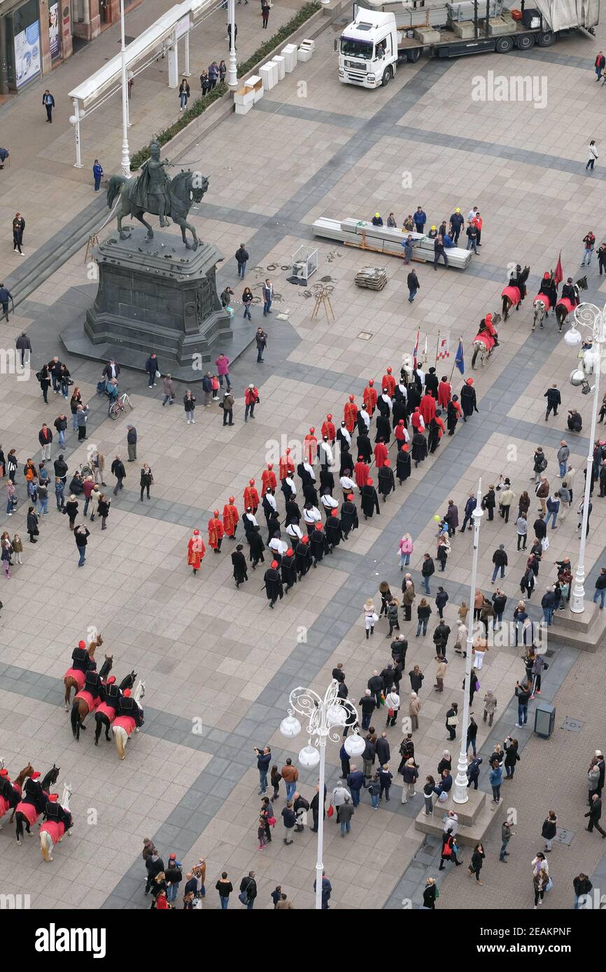 Cravat Regiment at a ceremony celebrating the day tie in Zagreb, Croatia Stock Photo