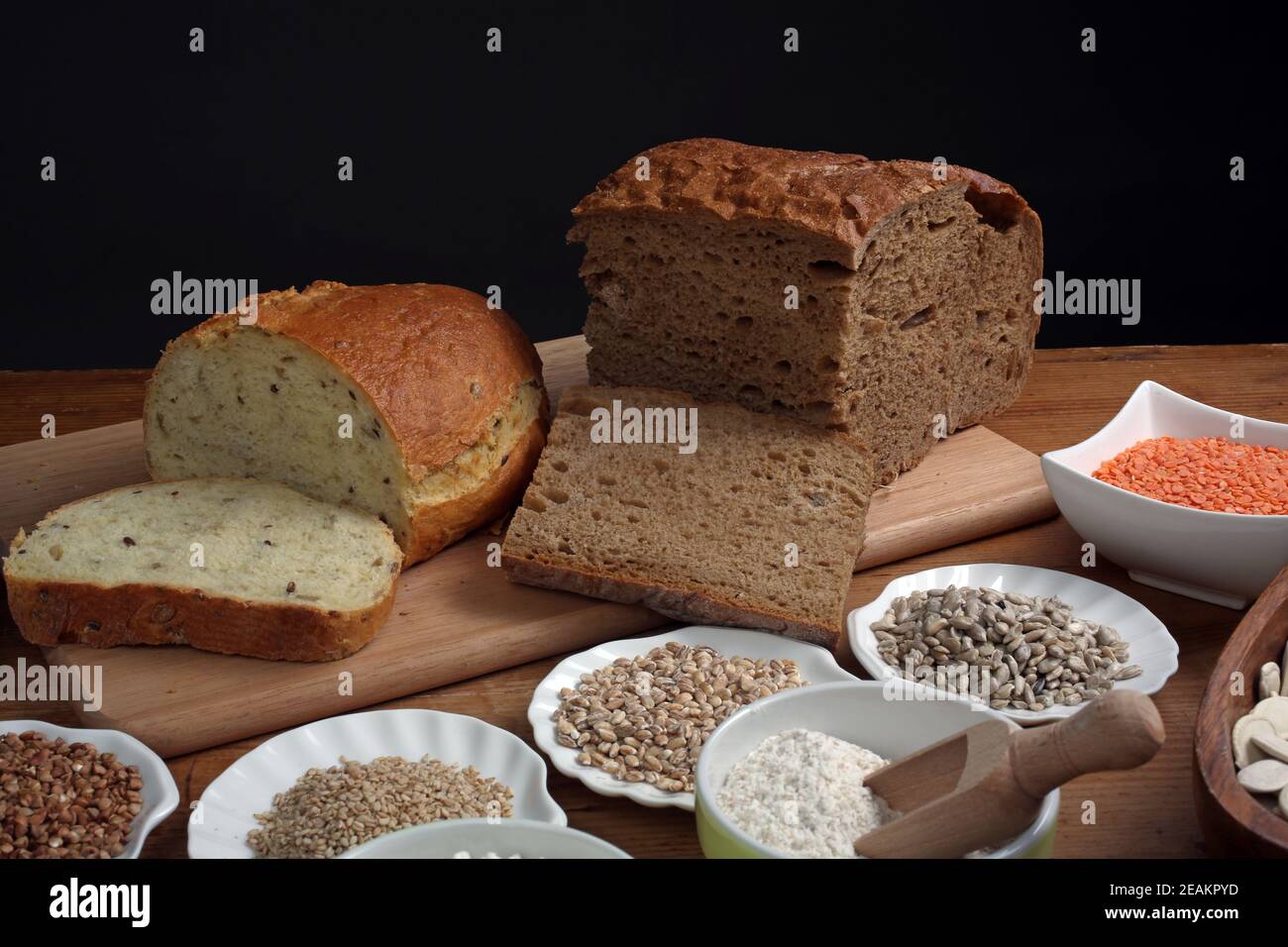 Ingredients for whole grain healthy bread, whole wheat flour Stock