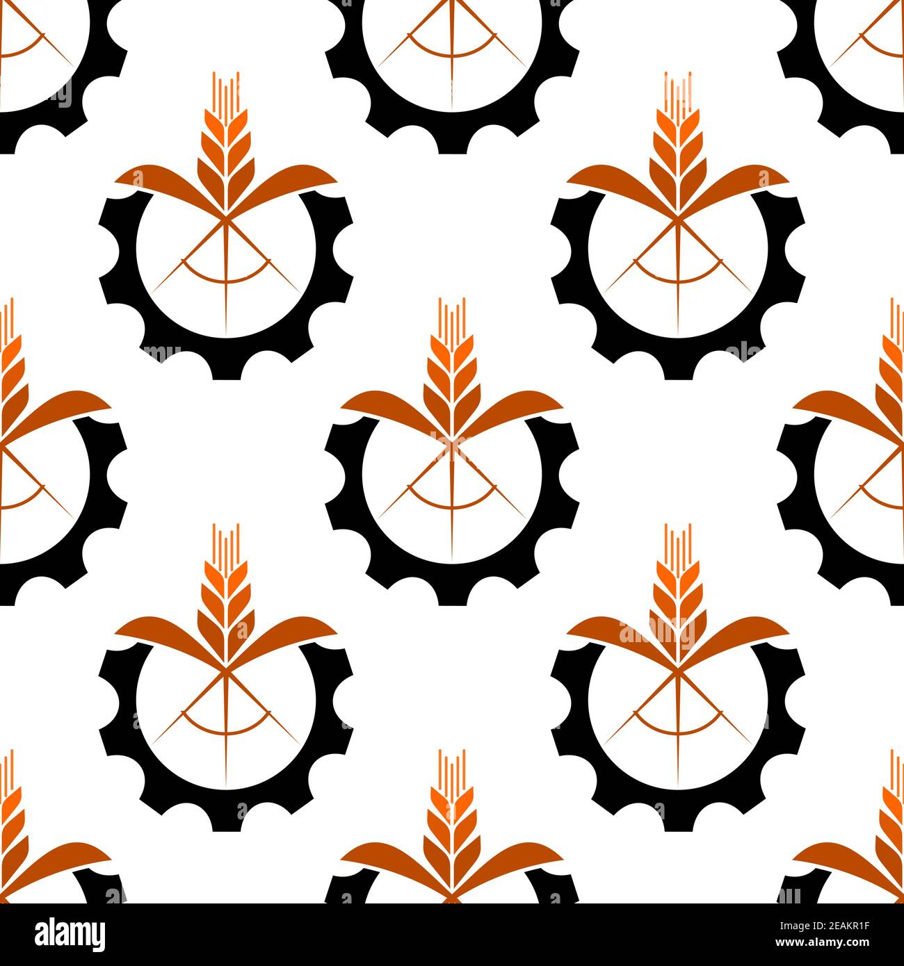Wheat Stalk With A Gear Wheel Icon Seamless Pattern For Conceptual