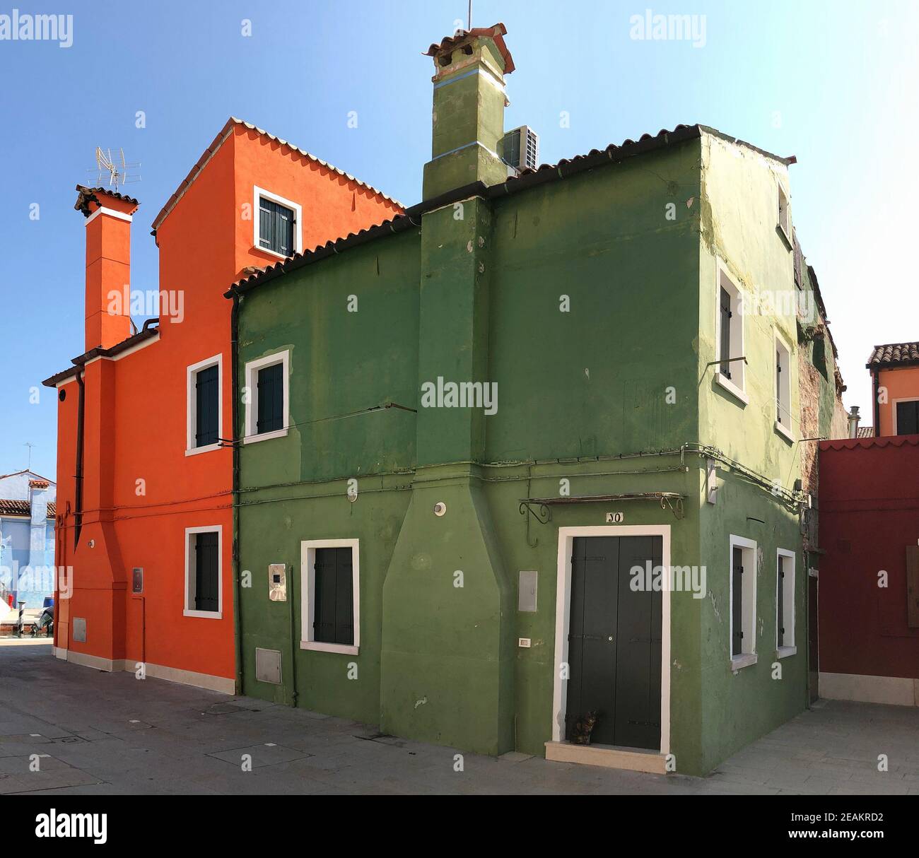 Brightly coloured houses at Burano, island in the Venetian Lagoon, Venice, Italy Stock Photo