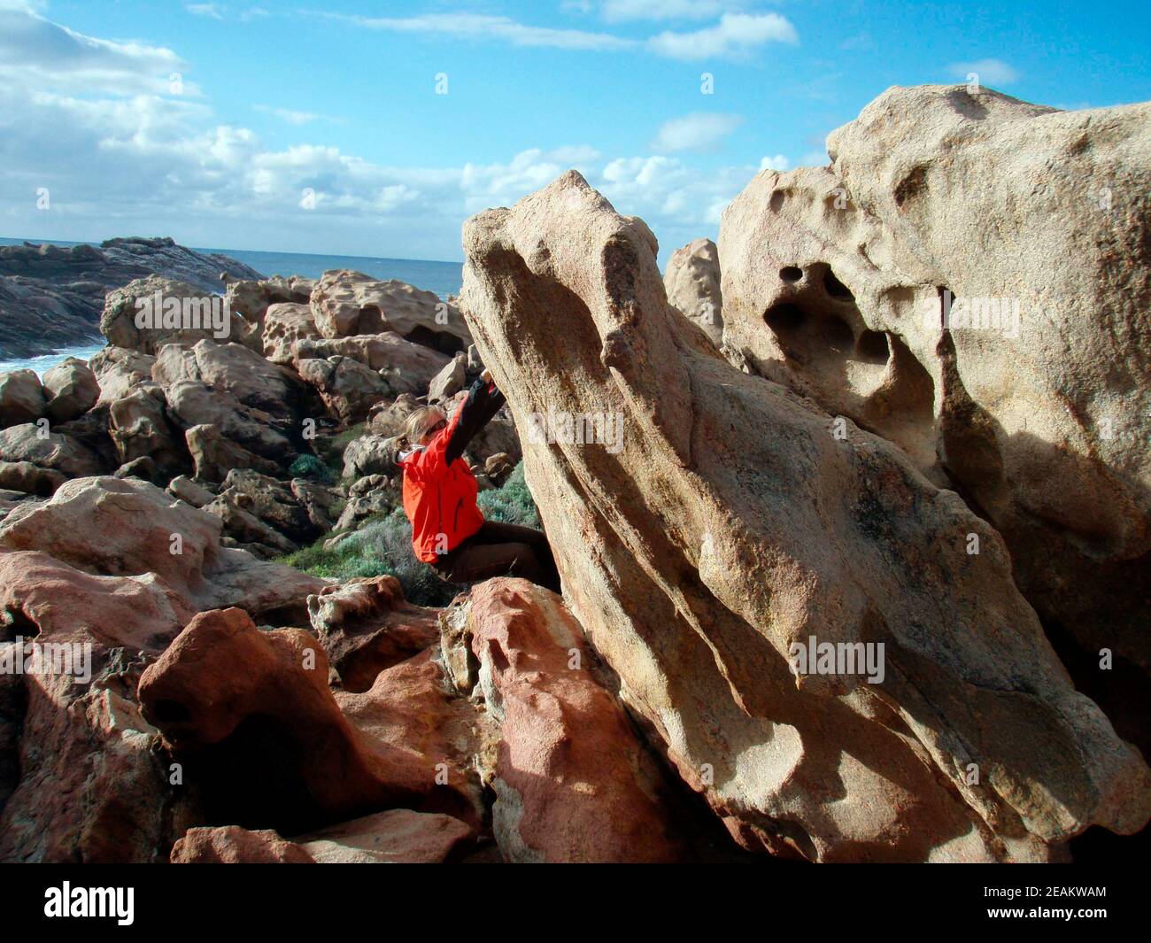 bouldering on small rock wall without a rope Stock Photo