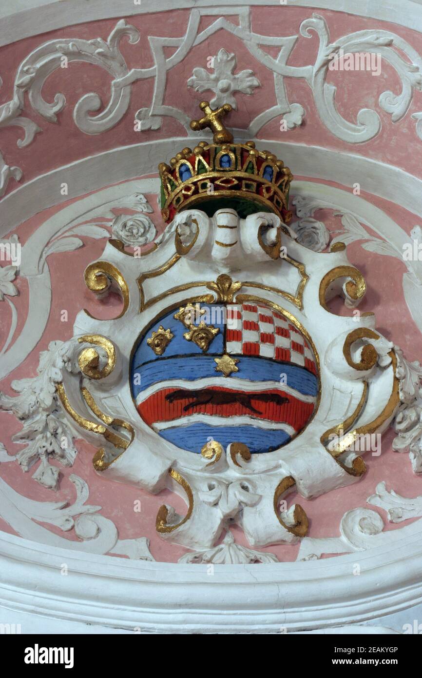Coat of Arms Kingdom of Croatia, Slavonia and Dalmatia, St Catherine church in Zagreb, Croatia Stock Photo
