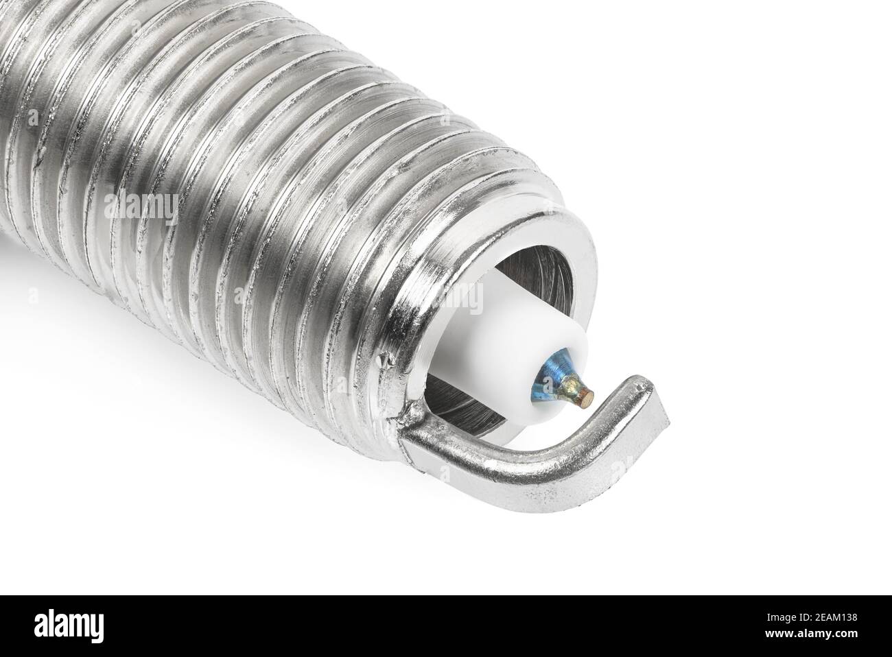 Closeup of iridium spark plug on white background Stock Photo