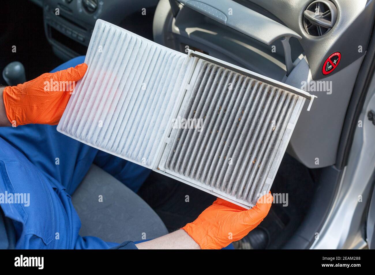 Clean and dirty cabin pollen air filter for a car Stock Photo - Alamy