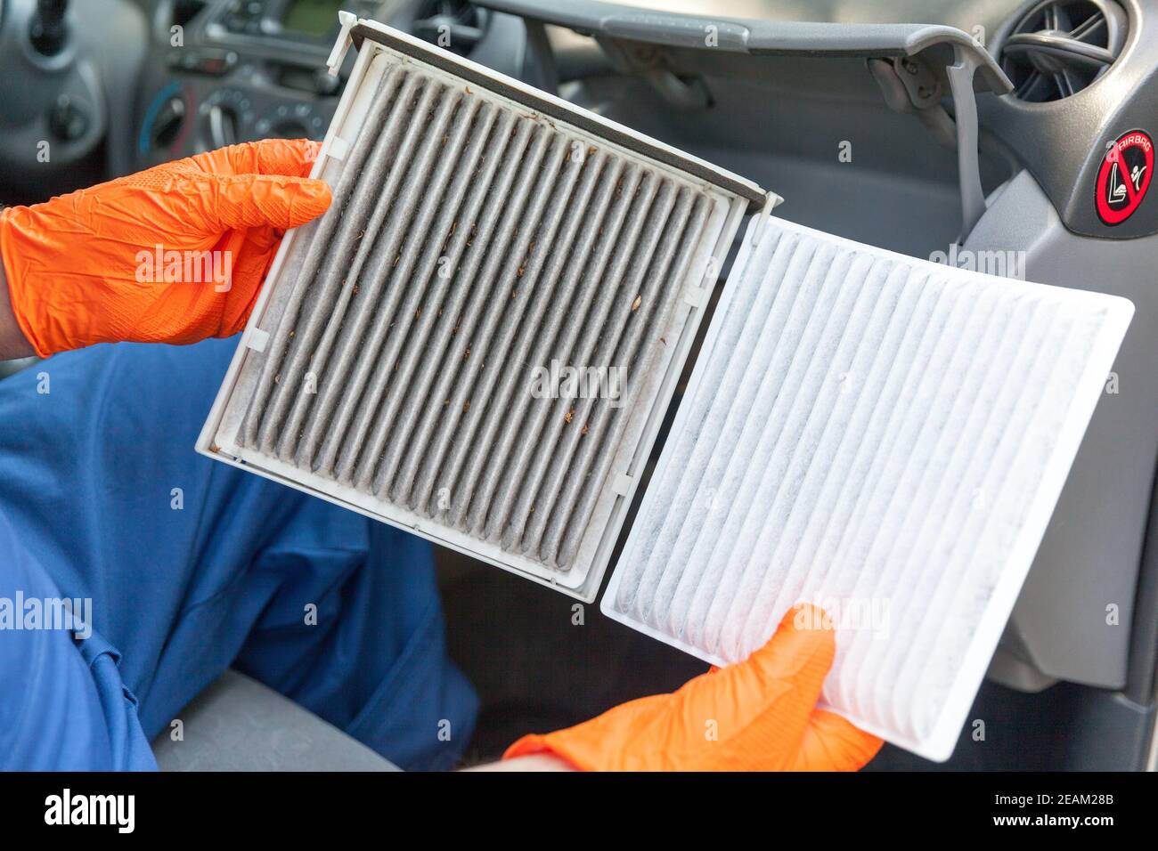 Clean and dirty cabin pollen air filter for a car Stock Photo Alamy