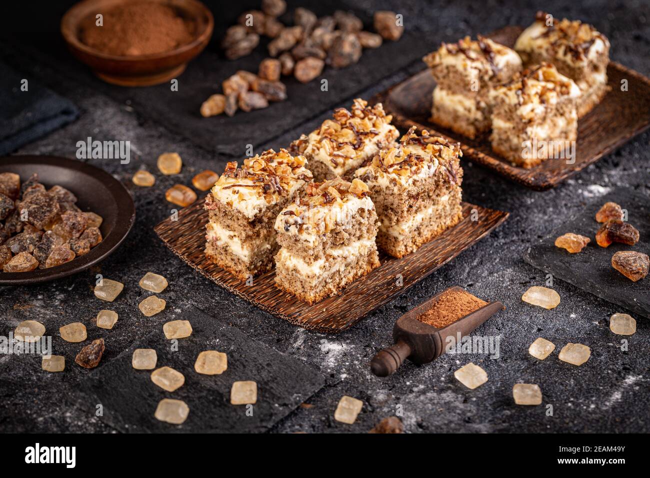 Mini layered walnut cake Stock Photo