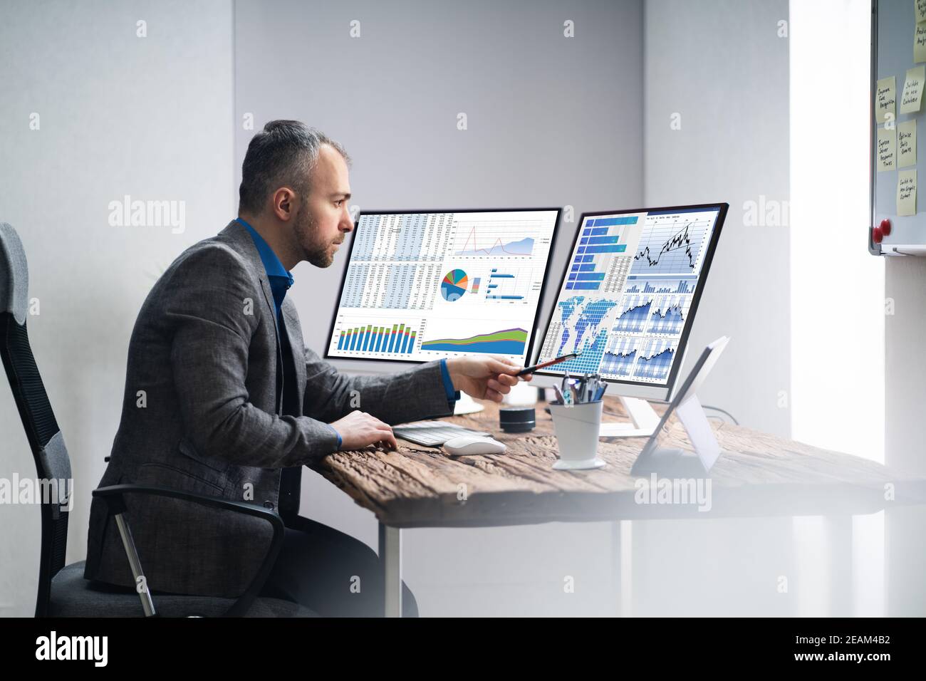 Financial Analyst Or Advisor Using KPI Data Technology Stock Photo