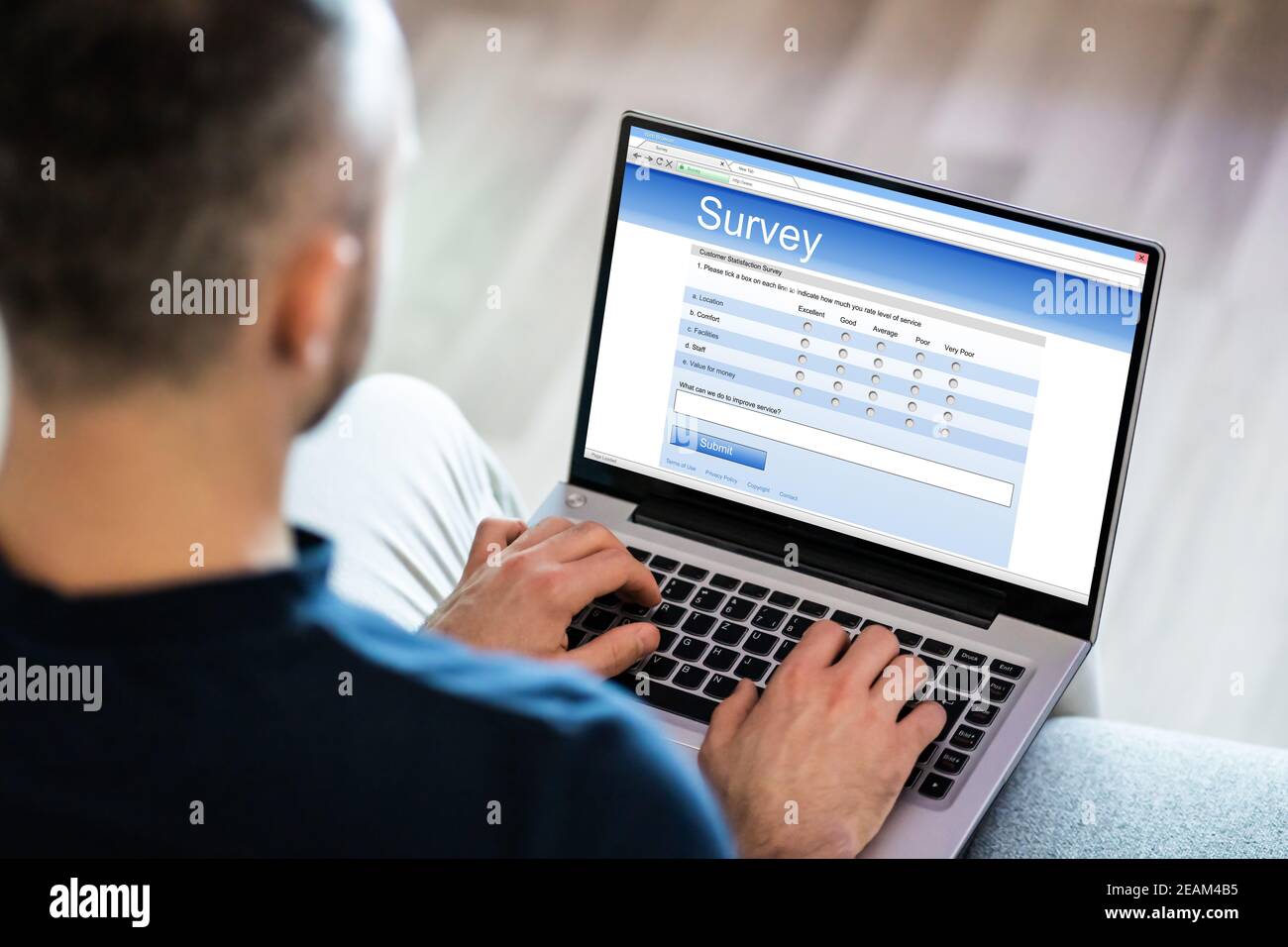 Survey Questionnaire Or Poll On Laptop Computer Stock Photo