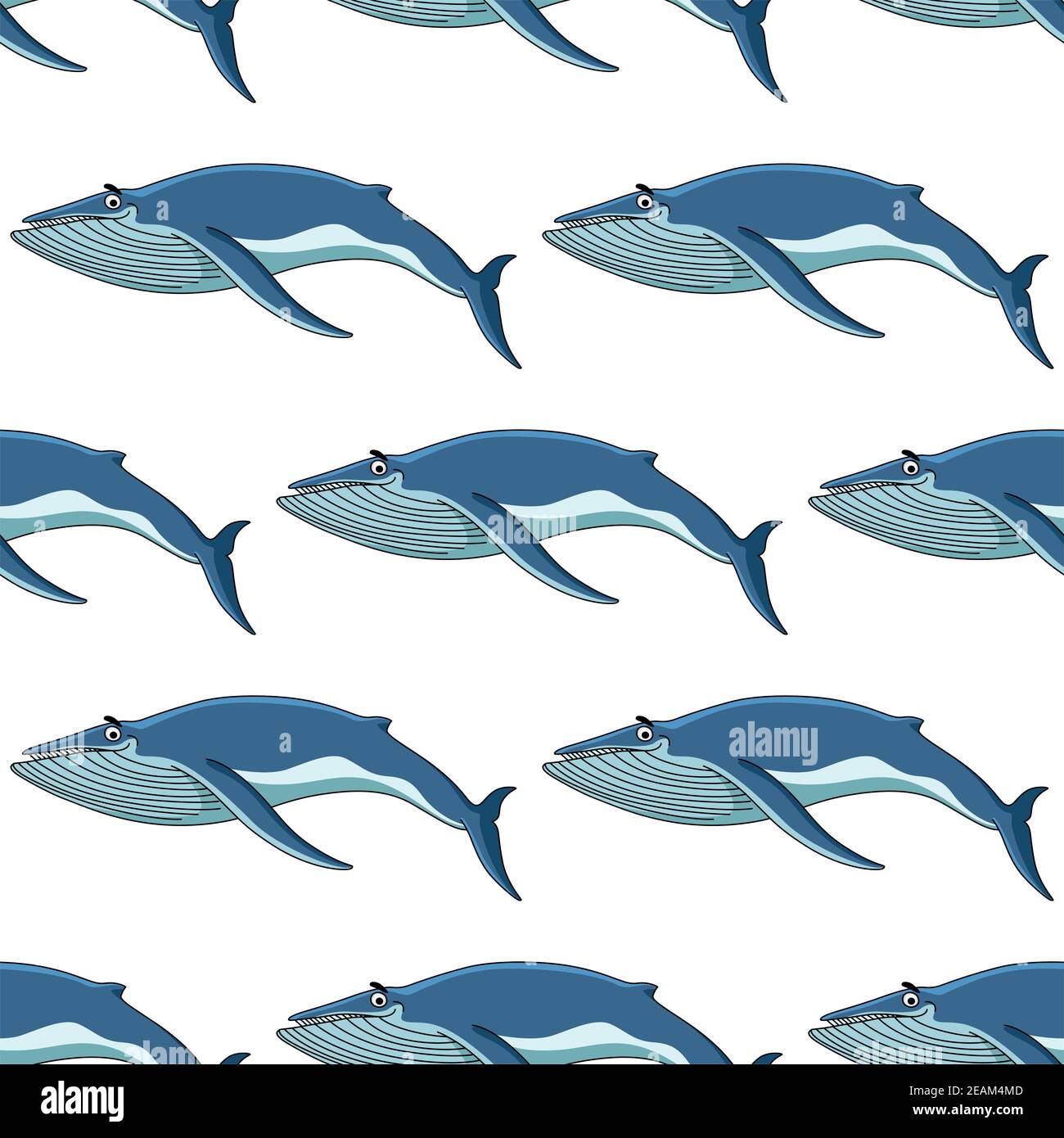 Seamless nautical themed background pattern of blue whales in square ...