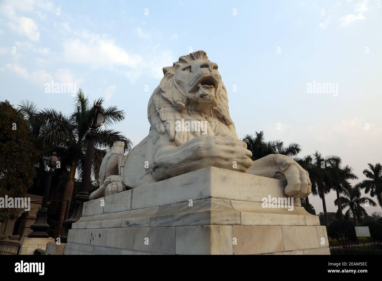 Antique Lion Statue at Victoria Memorial Gate, Kolkata, India Stock
