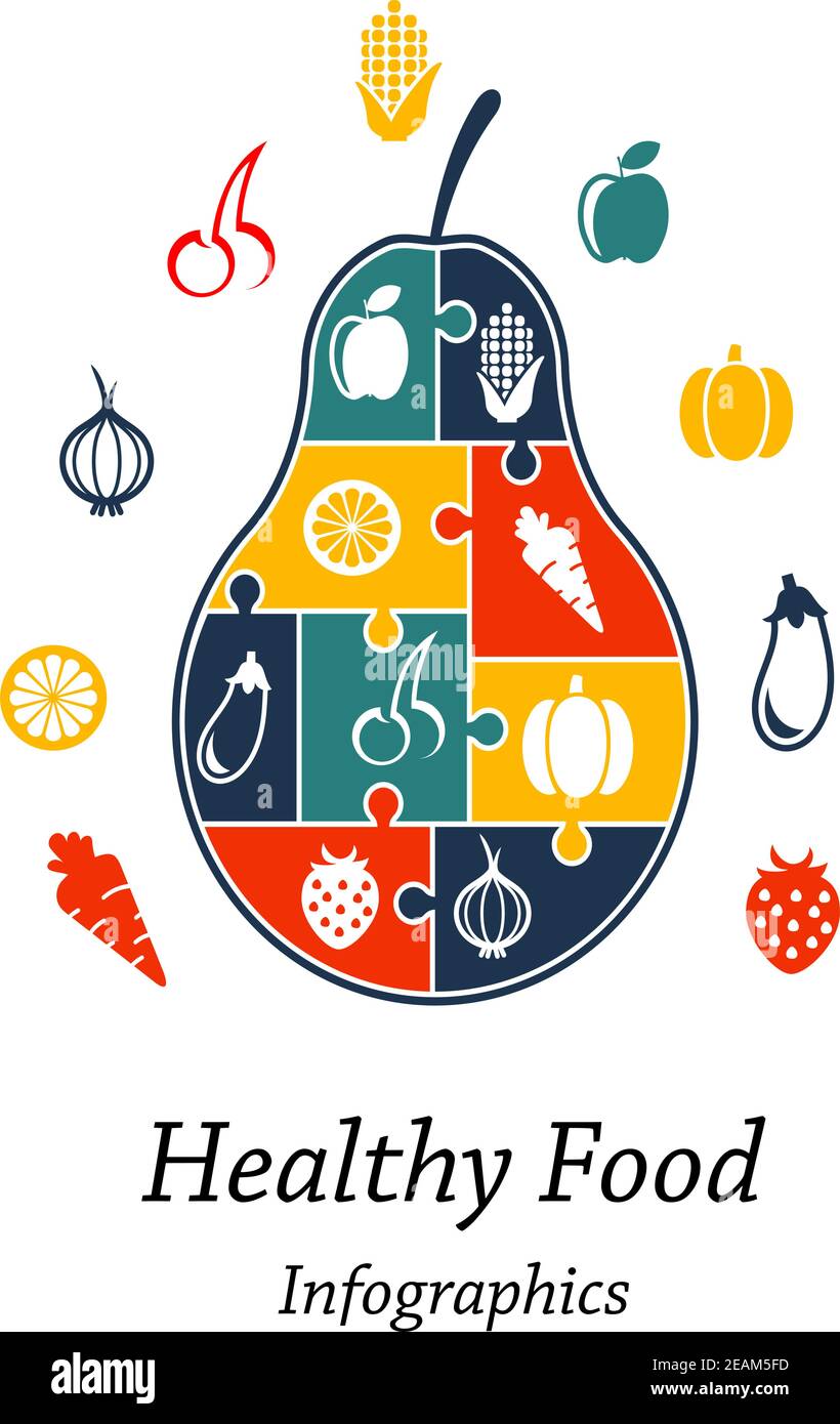 Healthy food infographics with the outline fresh puzzle pear containing ...