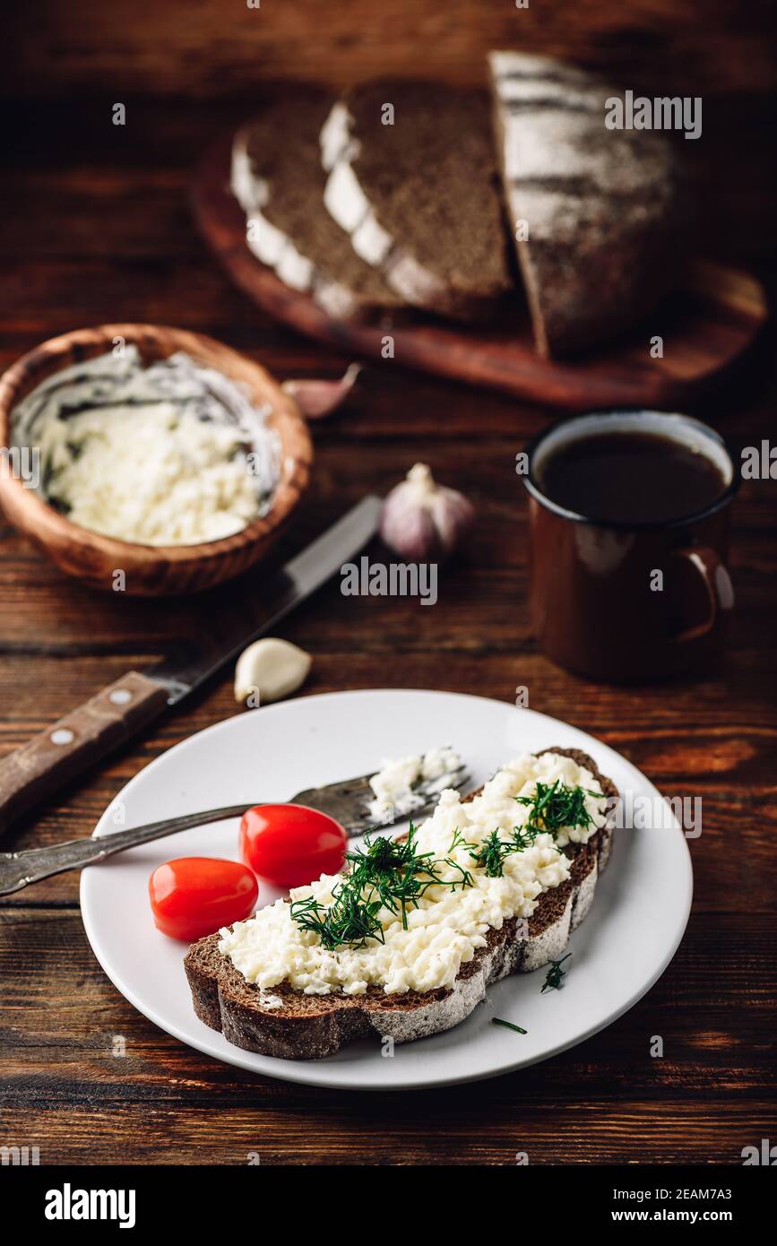 Toast with processed cheese, garlic and dill Stock Photo Alamy