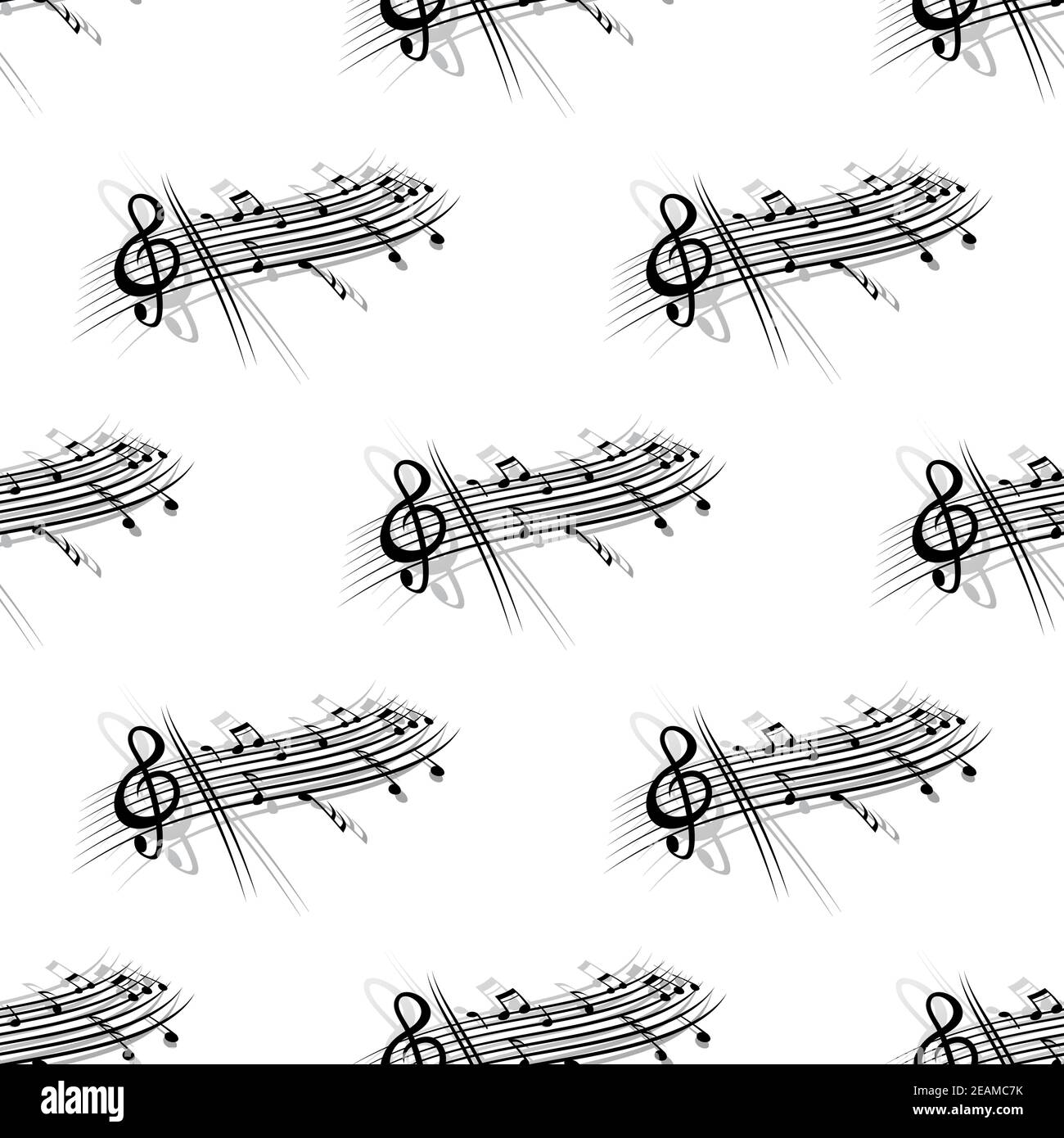 Music score and notes background seamless pattern with a short stave