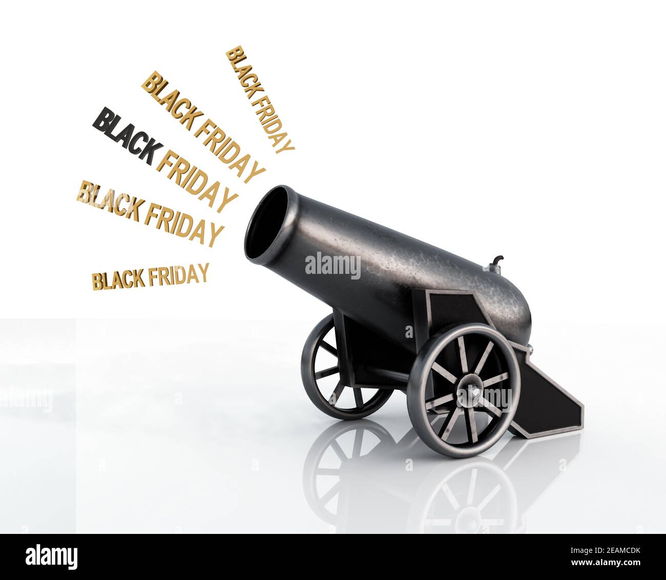 Circus cannon shooting text Black Friday, 3d illustration Stock Photo