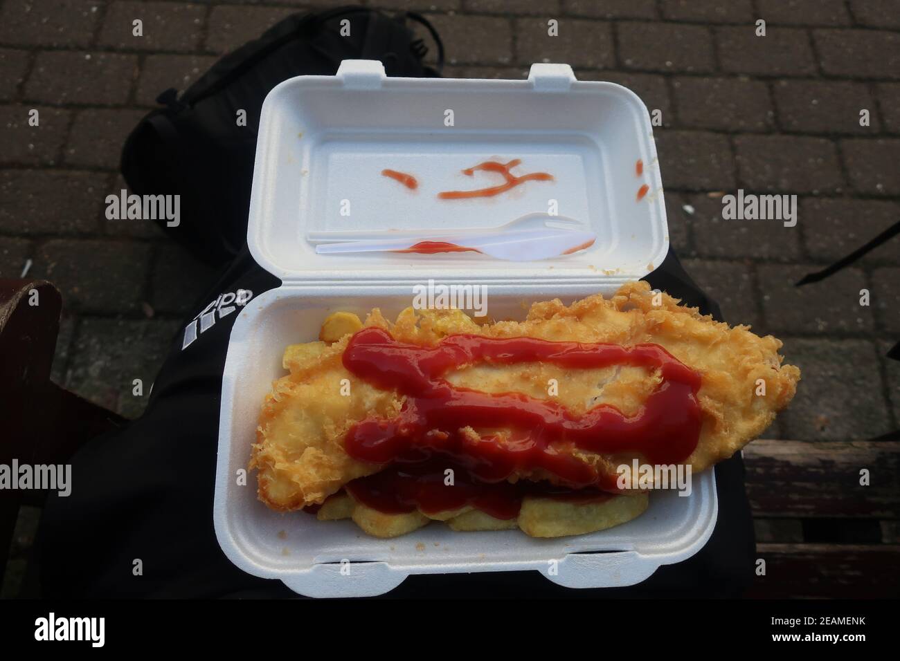 Winter time Fish and chips in Keswick. The lake district national park. Cumbria. England. UK