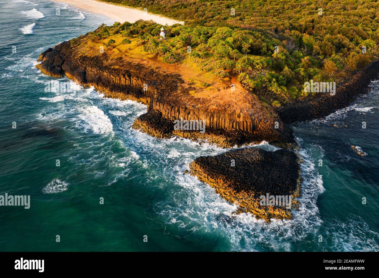 Aerial view on Fingal Head Lighthouse. Stock Photo